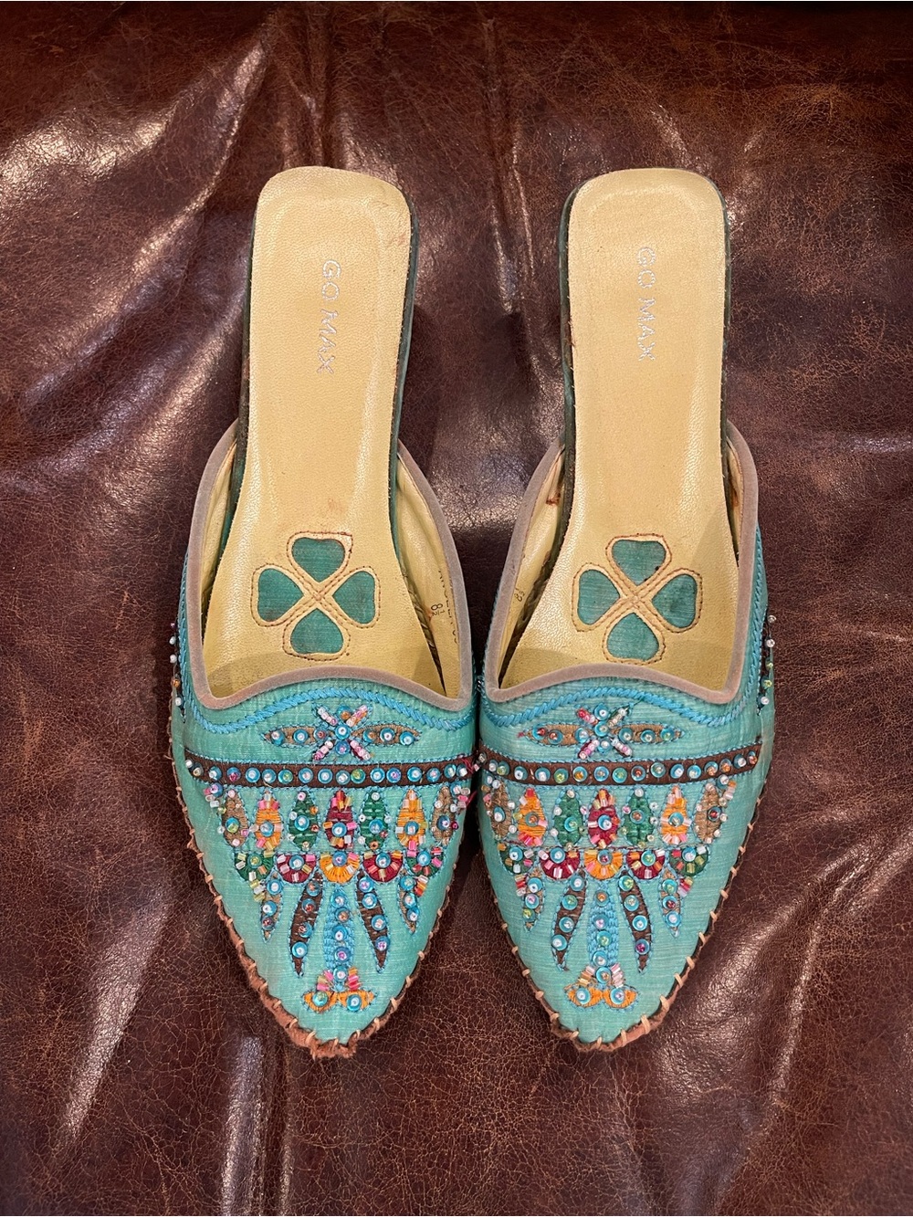 Go Max turquoise beaded mule kitten heel size 8.5 bohemian Y2K fairy feminine